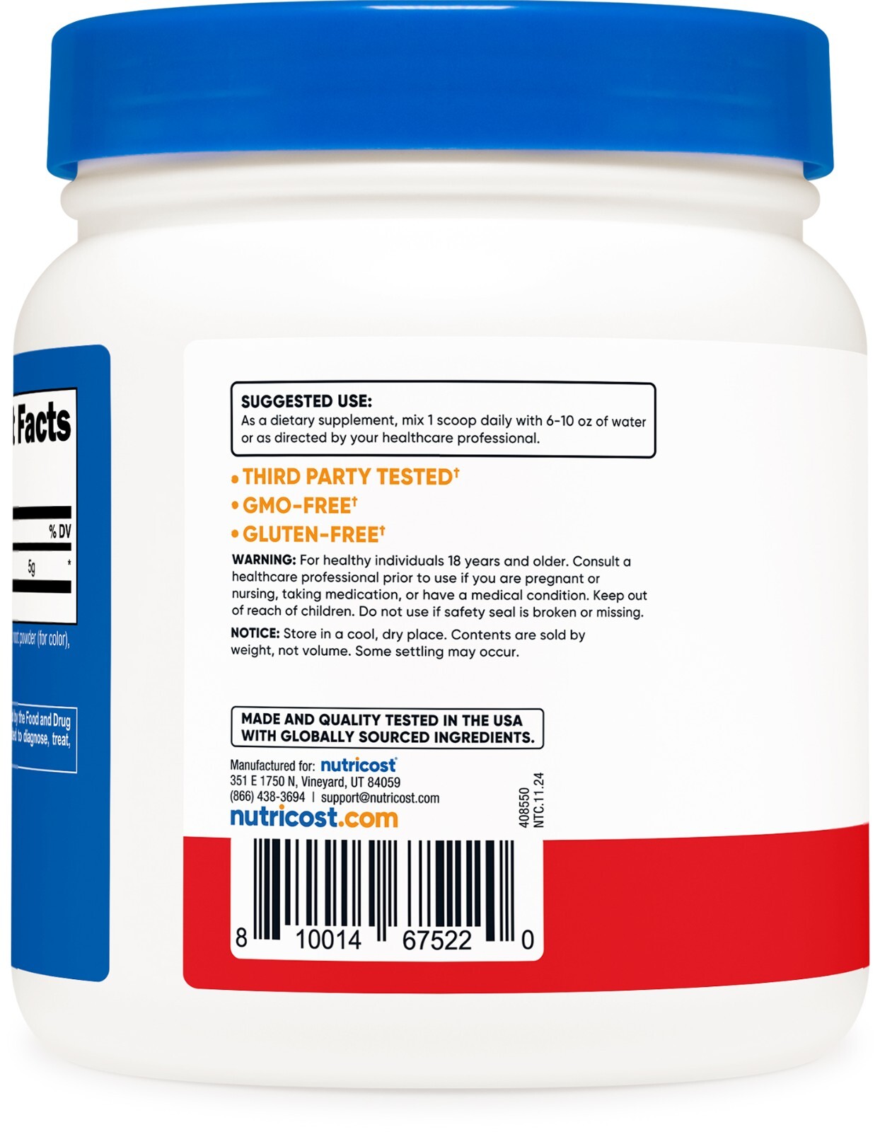 Nutricost L-Glutamine Powder (500G) (Fruit Punch)