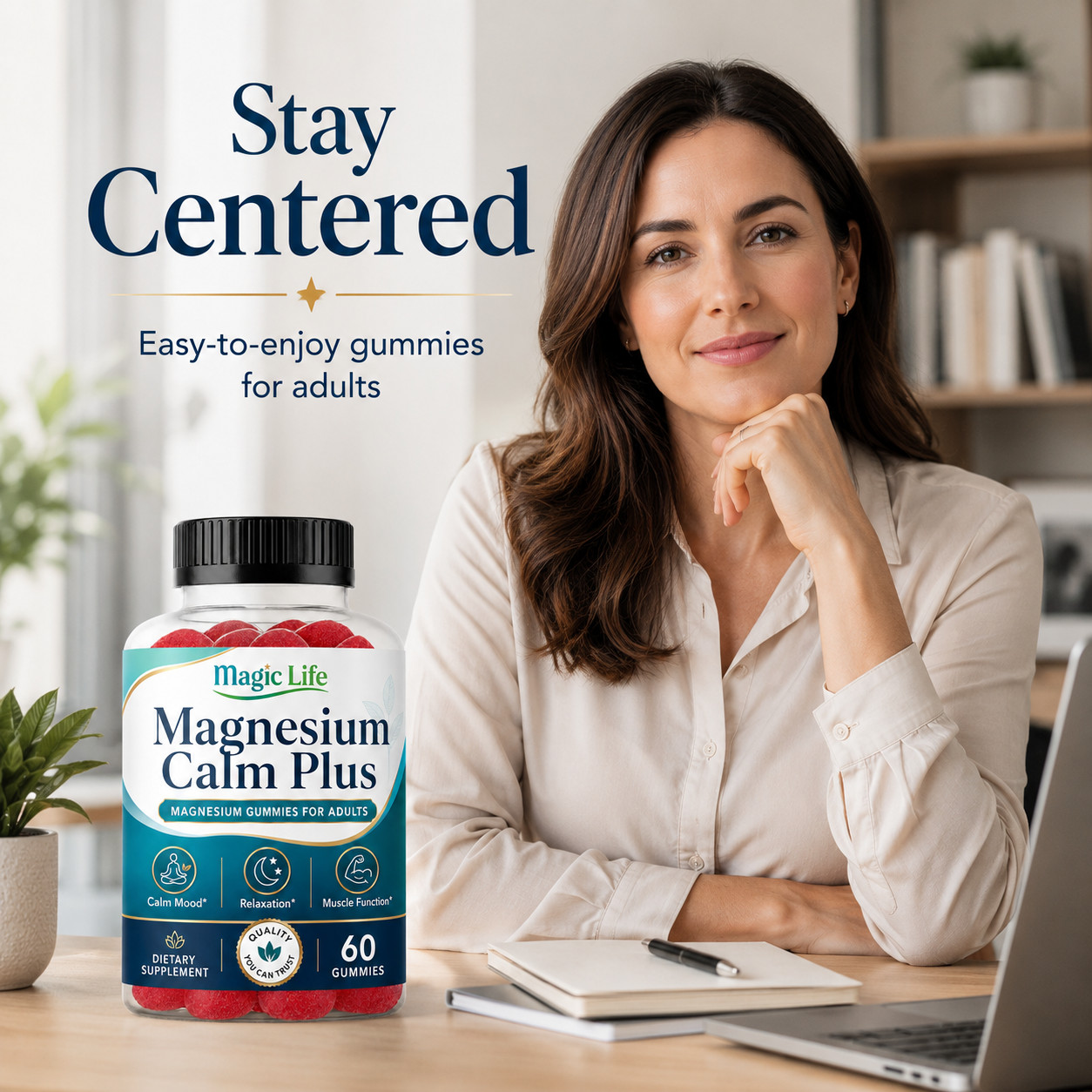 High Absorption Magnesium Citrate Gummies for Adults- Calm Mood, Relax Mind 60ct