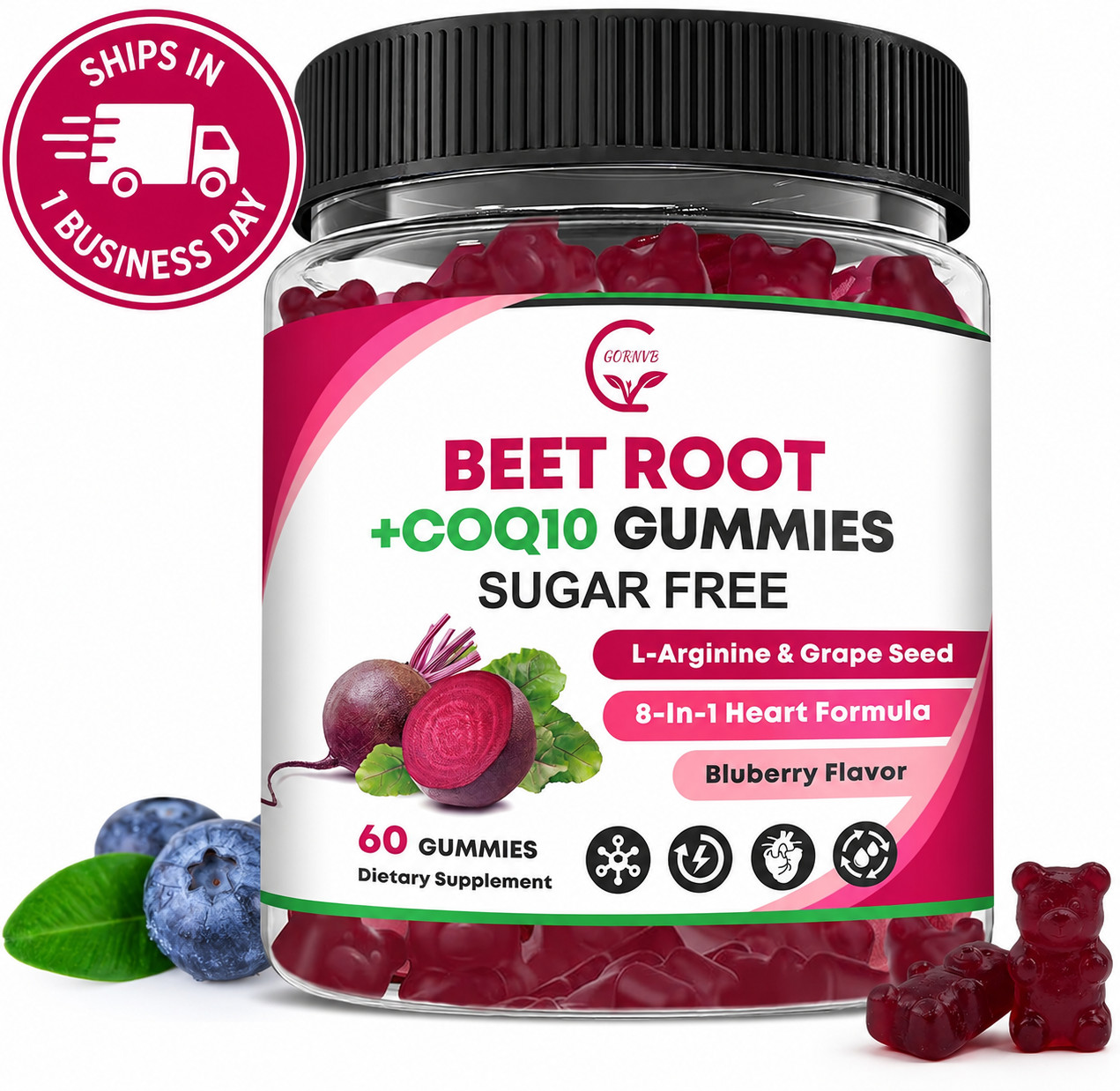 Beet Root w/ CoQ10, L-Arginine & Grape Seed Sugar-Free Gummies 60 ct