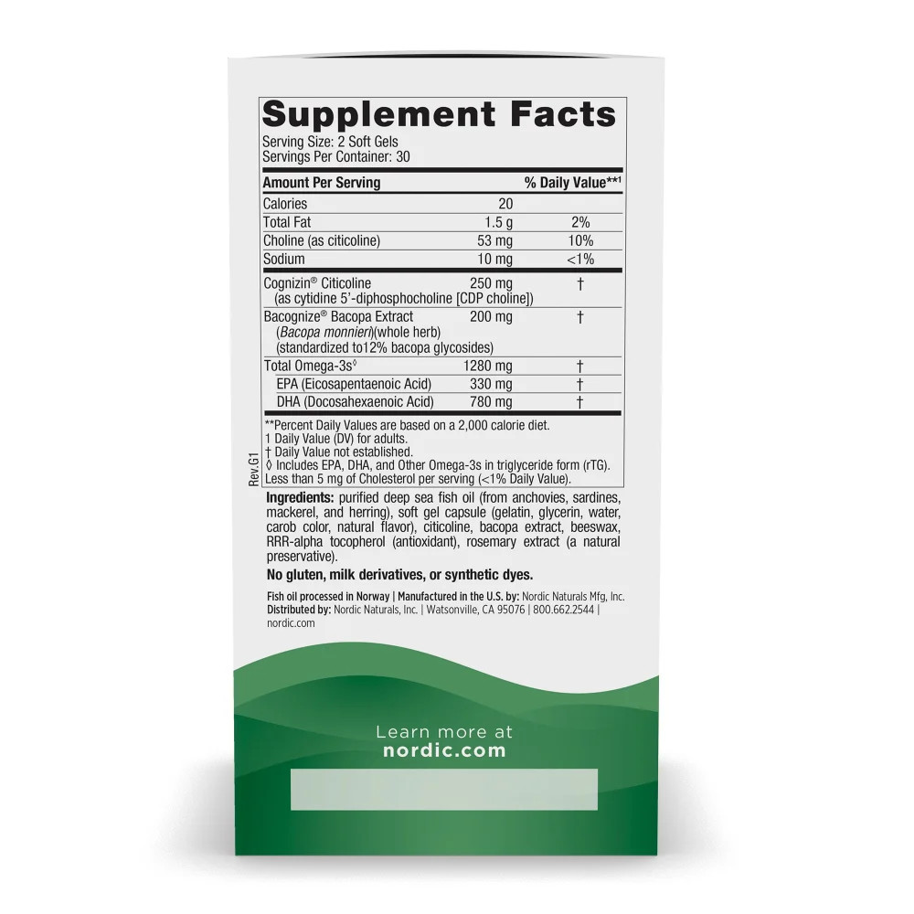 Nordic Naturals Omega Focus – Omega-3s + More for Brain Health & Function, 60 Ct