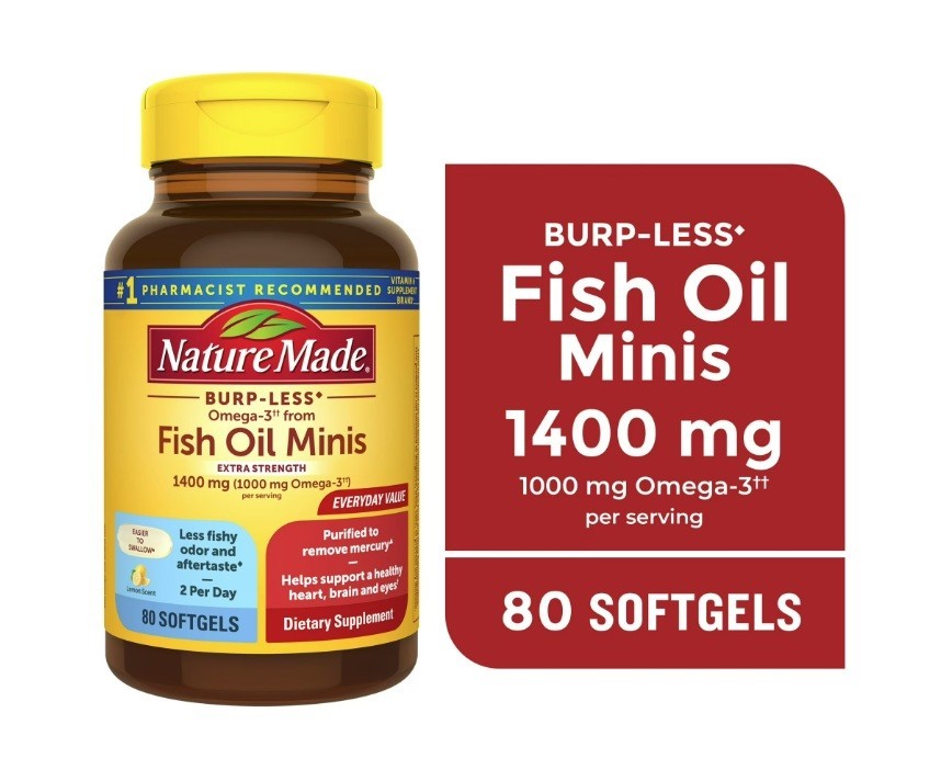 Nature Made Burp-Less Omega-3 from Fish Oil 1400 Mg Minis Softgels, 80 Count