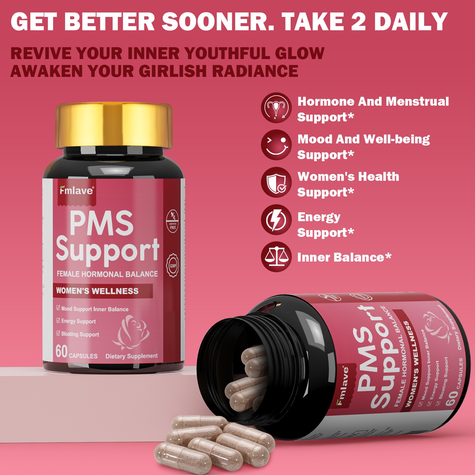 PMS Support Supplement for Women with PMS Relief Hormone Balance Period 60 caps