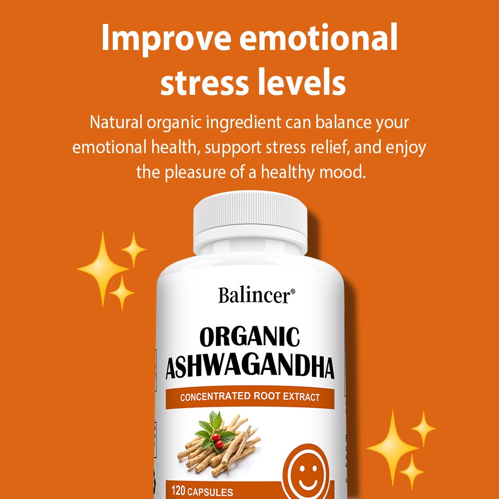 Organic Ashwagandha Supplement High Potency Supports Stress 30/60/120 Capsules