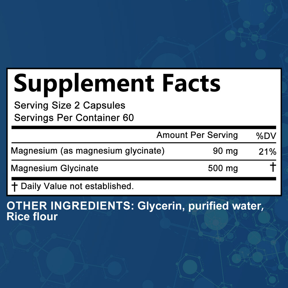 Magnesium Glycinate Capsules500mg-Promotes bone and muscle health, sleep support