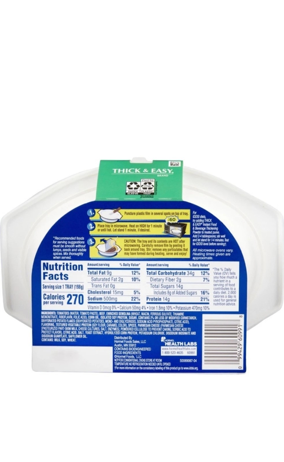 Thick & Easy 60744 Purees Thickened Food Beef Lasagna 7 oz Tray 7 Count