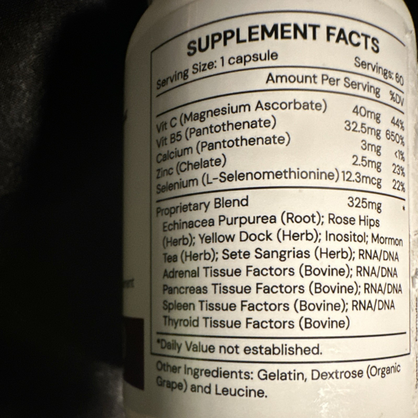 Systemic Formulas Inc Adrenal Support Vitamin C B5 Zinc Selenium 60 Capsules
