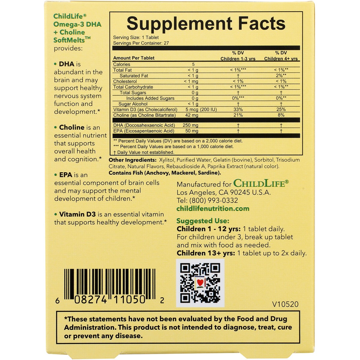 Childlife Essentials Omega-3 Dha Choline Softmelts Dietary Supplement 1 Pack