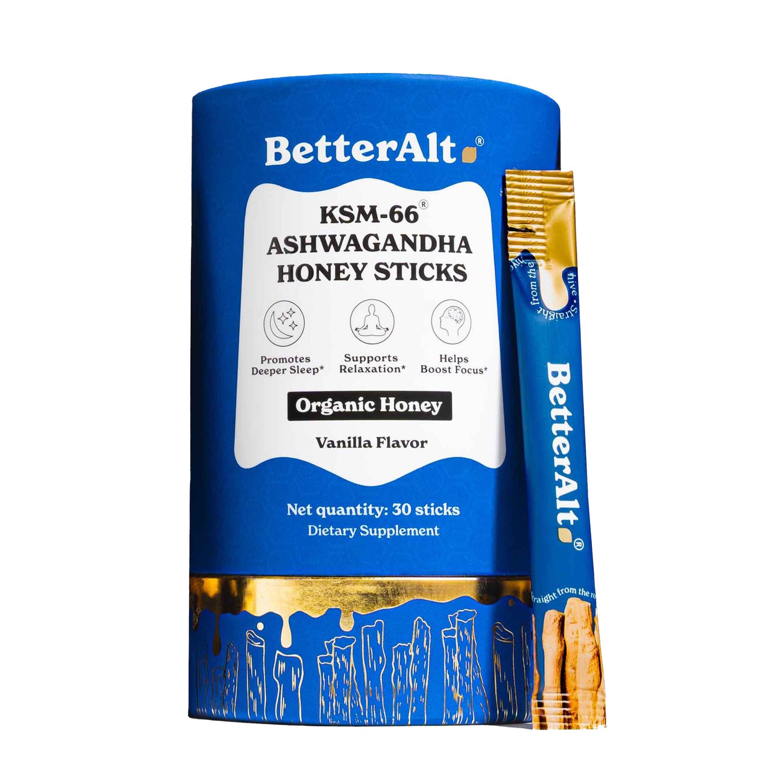 KSM-66 Ashwagandha Honey Sticks – Vanilla (30 Sticks)