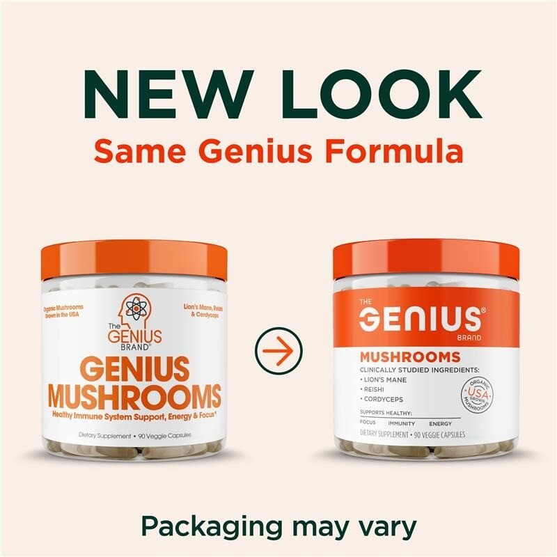 The Genius Brand, Genius Mushrooms, 2 PACK, 90 Veggie Capsules each (180 total!)
