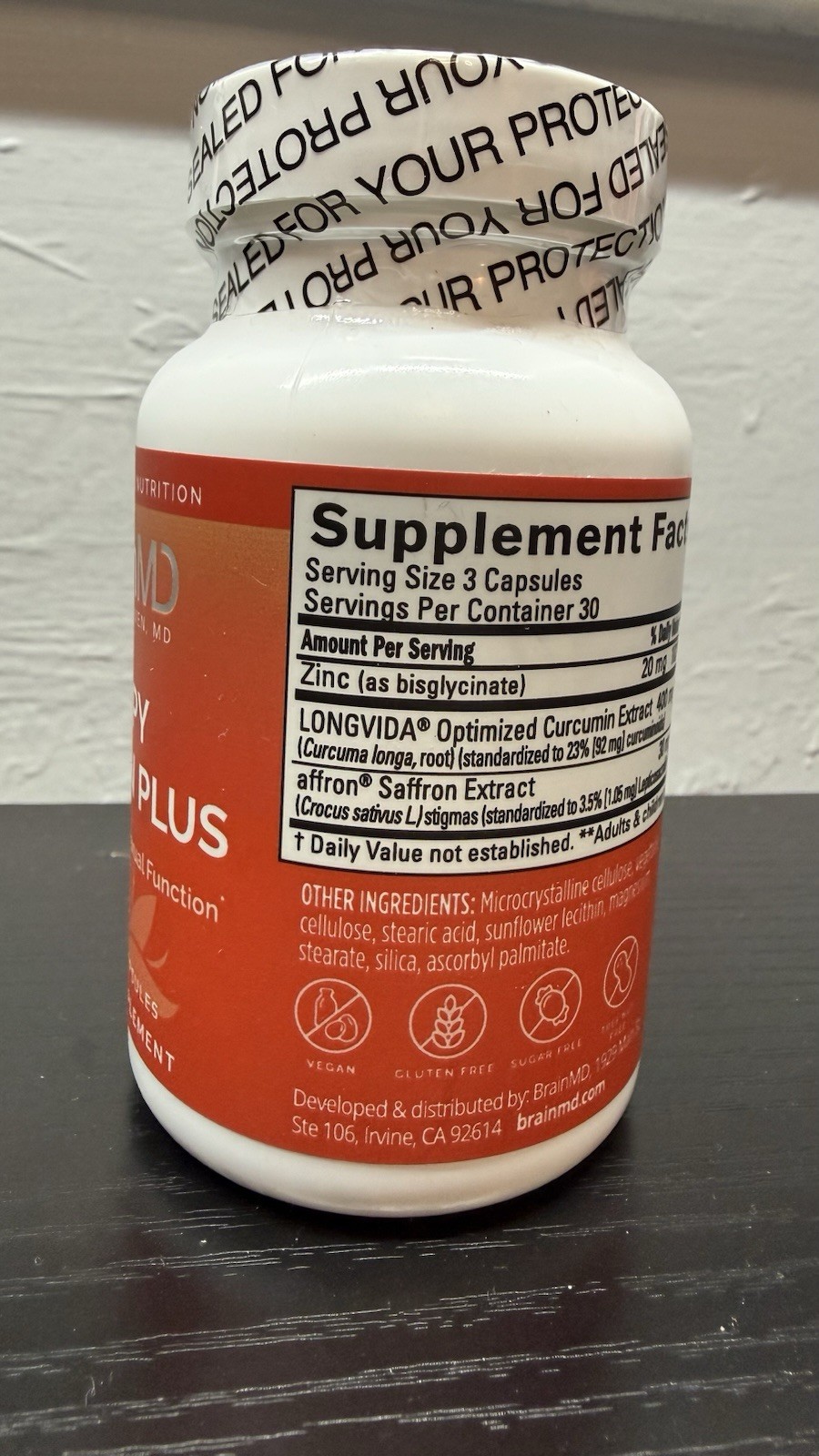 BrainMD Happy Saffron Plus Vegan Gluten Free Sugar Free Supplement 90 Capsules