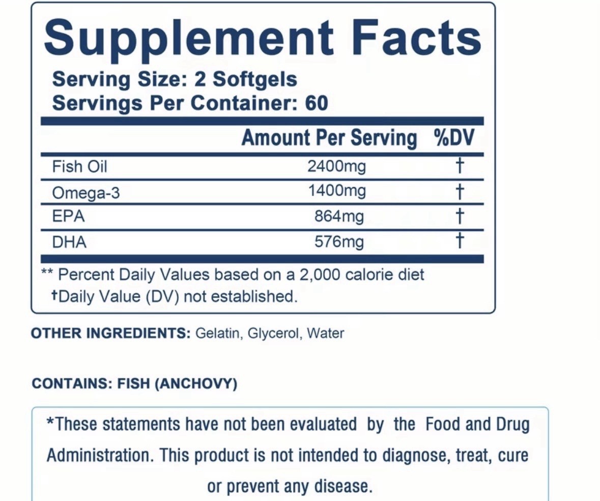 Pslalae Omega-3 Fish Oil Softgels 120 Count with EPA & DHA Eye Skin Joint