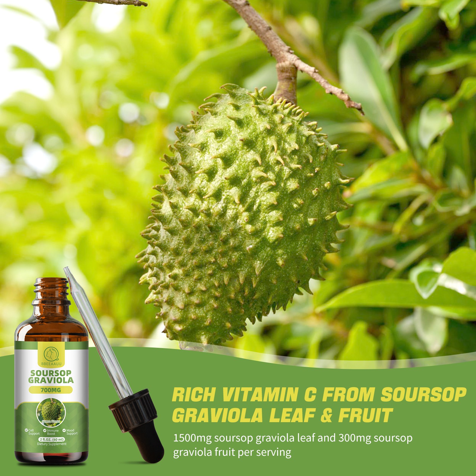 Pure Soursop Graviola Extract Liquid Drops Support Regeneration, Immune Boost