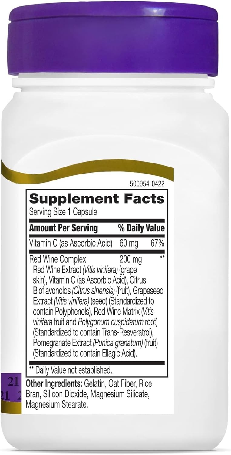 21st Century Resveratrol Red Wine Extract Capsules, 90 Count (Pack of 1)