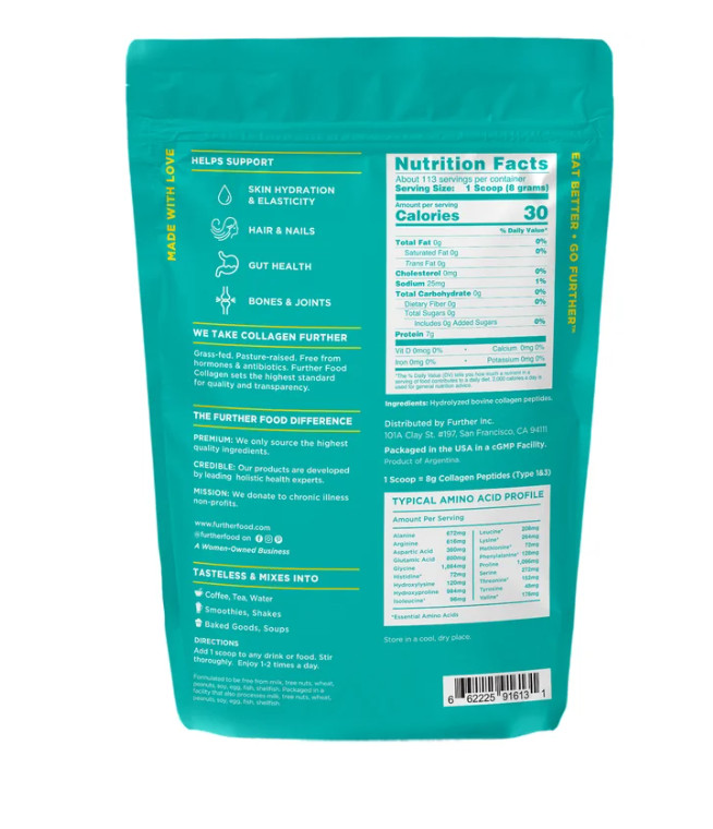 Further Food Grass-Fed Collagen Peptides Powder, Unflavored, 32 oz, 113 Servings