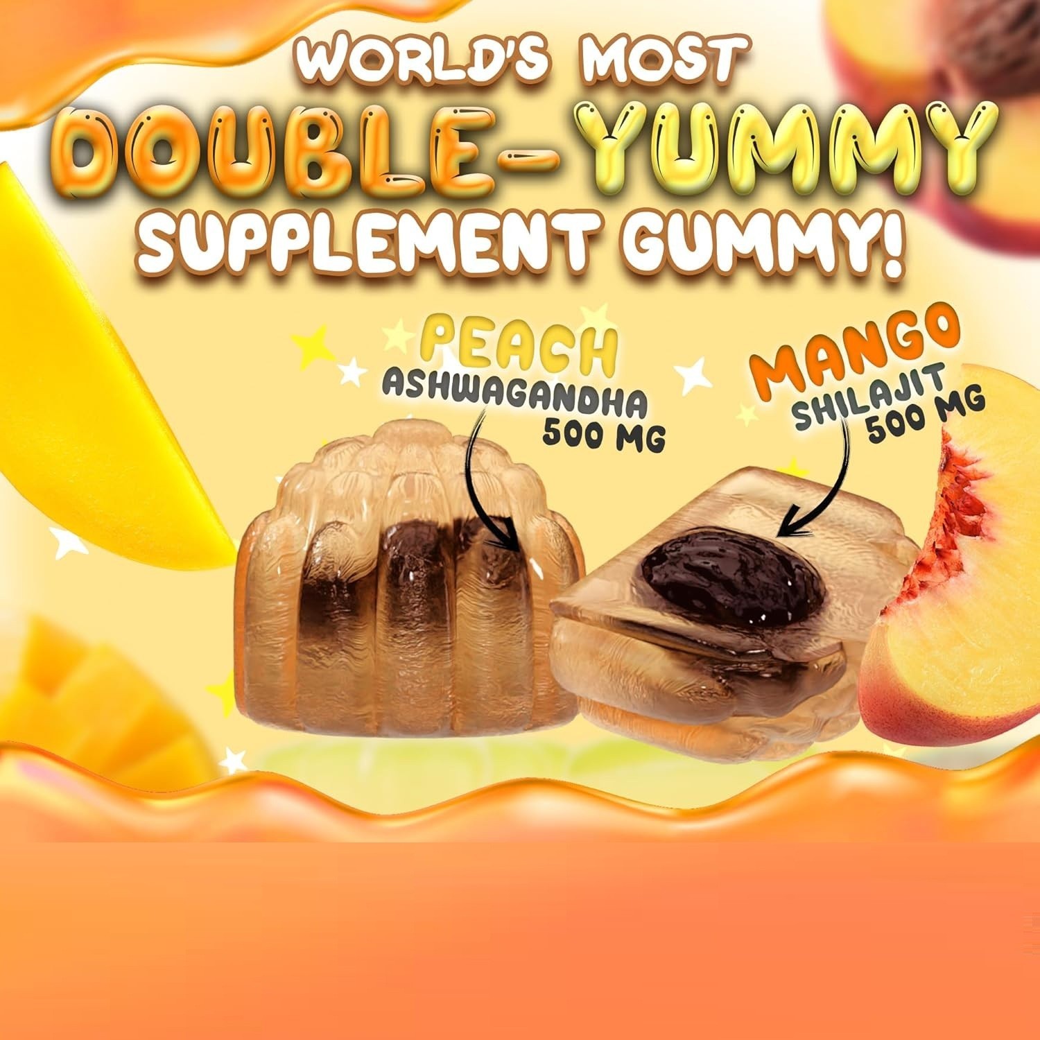 Oh My Chewy Pure Himalayan Shilajit Gummies with Ashwagandha Peach & Mango 60 ct