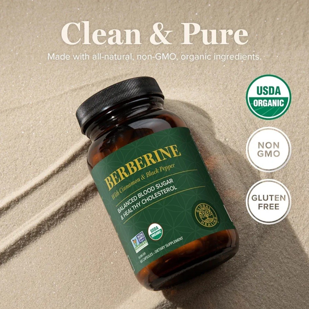 Global Healing Organic Berberine (Berberina) with Ceylon Cinnamon 1200mg 60 Caps