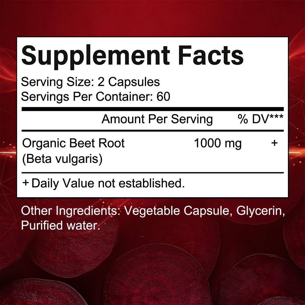 Pure Beet Root 1000mg | Natural Supplement 30/60/120 Capsules Easy-to-Take