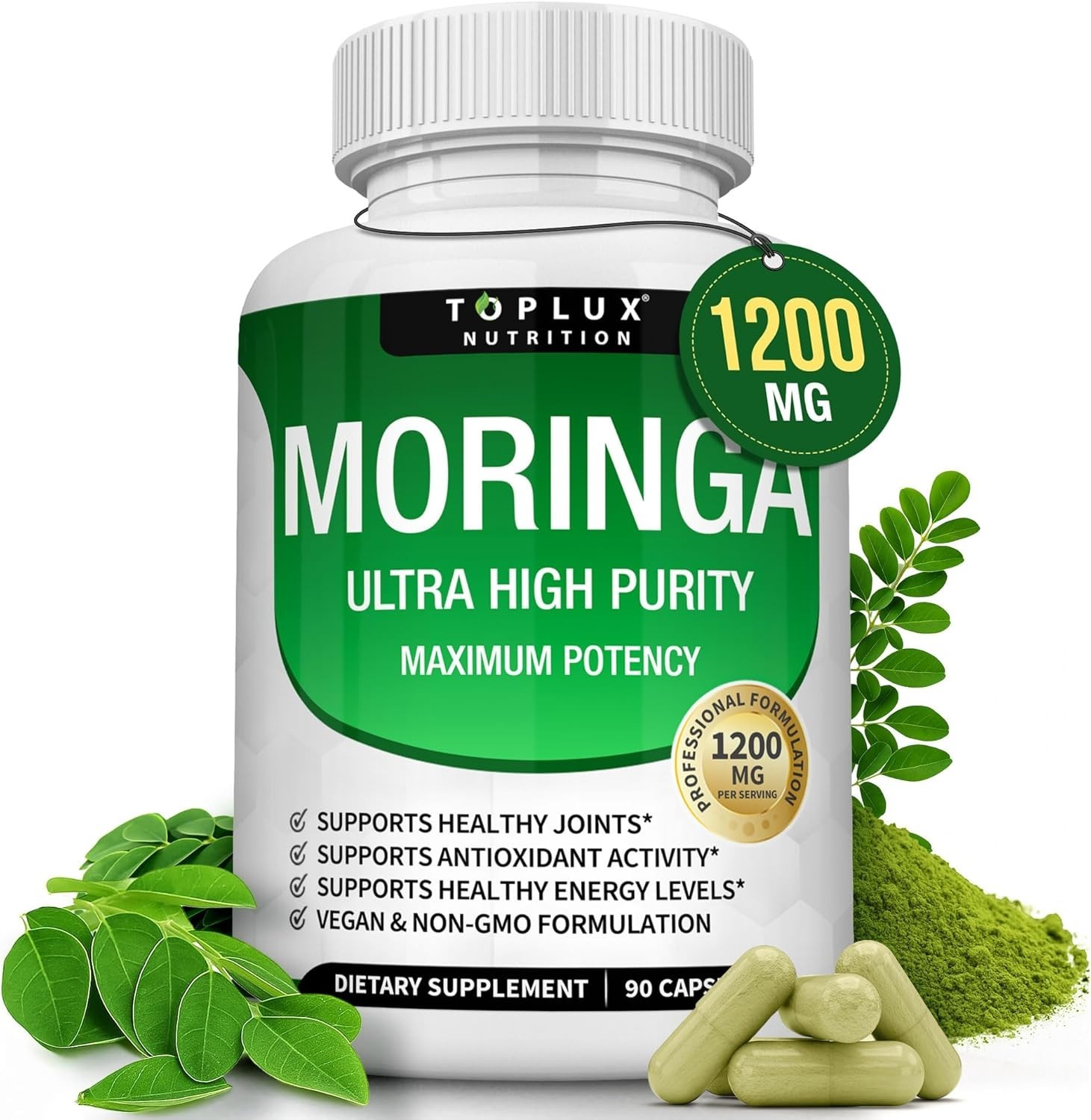 Moringa Capsules 1200mg – High Potency for Energy, Antioxidants – 90 Capsules