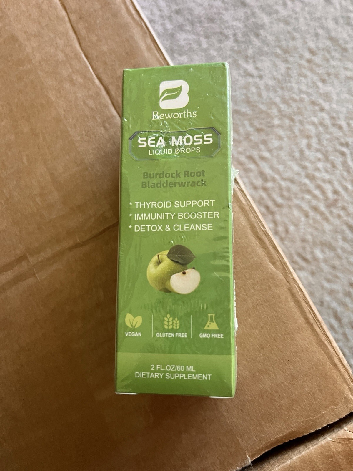 Beworths Sea Moss Liquid Drops Apple 2 fl oz Vegan Gluten-Free GMO Free