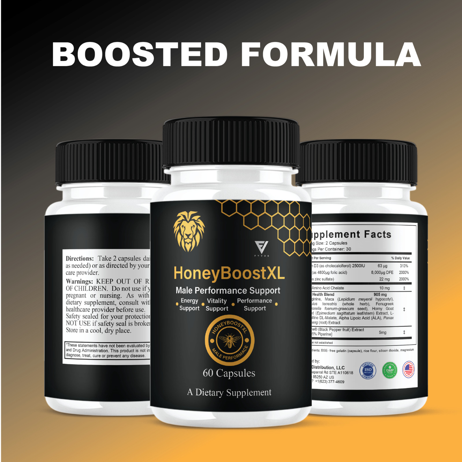 Honey Boost XL Capsules, HoneyBoost XL Performance Pills (60 Capsules)