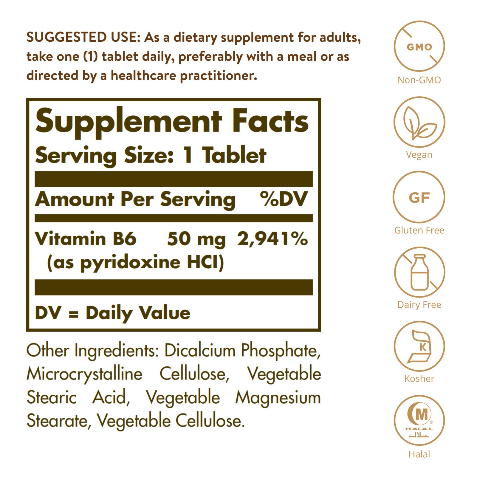 Solgar Vitamin B6 50 mg 100 Tablets, Energy Metabolism
