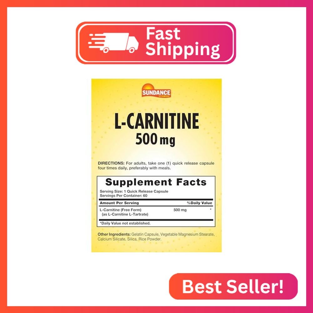 Sundance L-Carnitine as L-Tartrate Supplement 500mg | 60 Capsules | Free Form Am