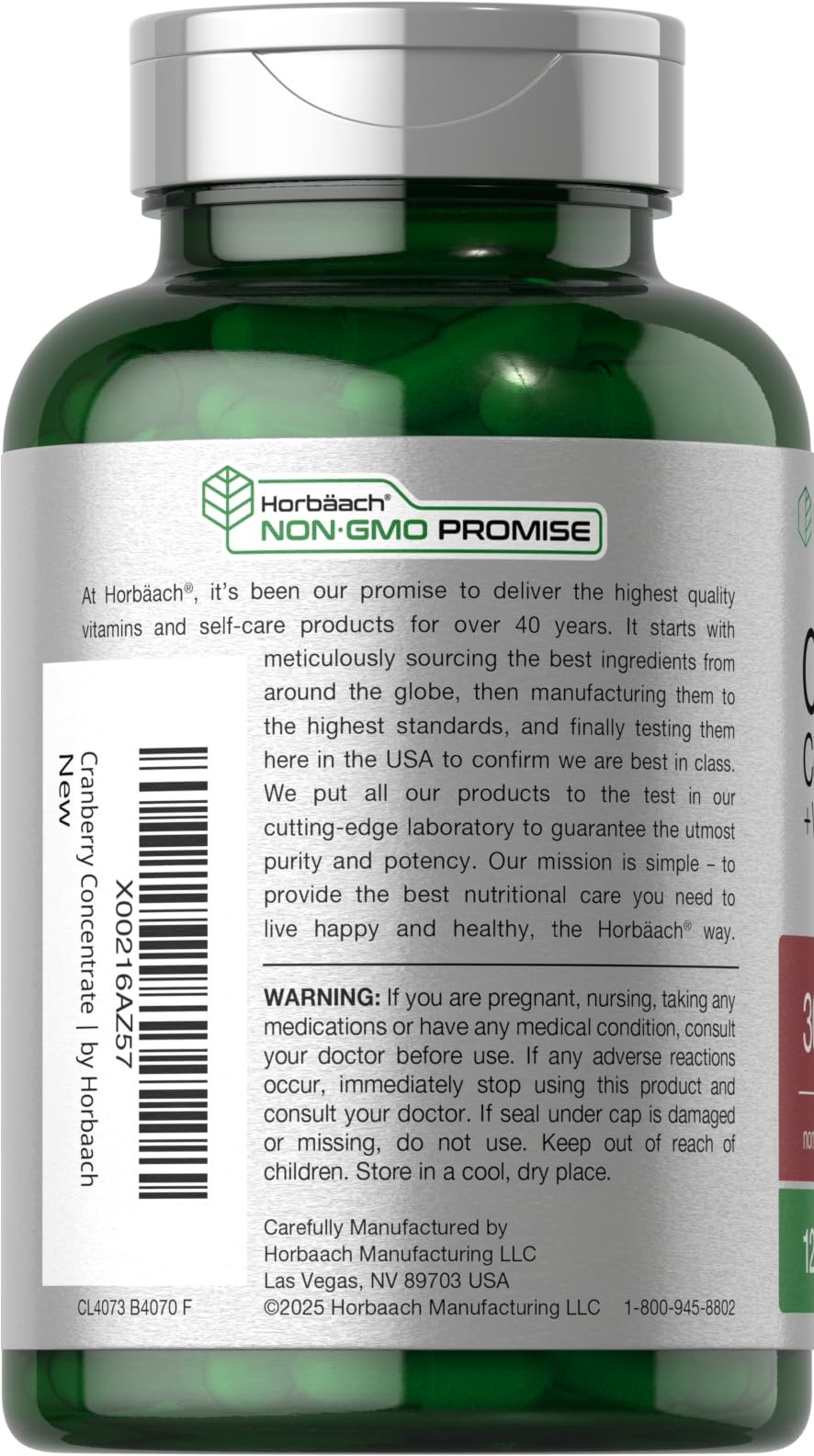 Horbäach Cranberry Concentrate Extract Pills + Vitamin 120 Count (Pack of 1)