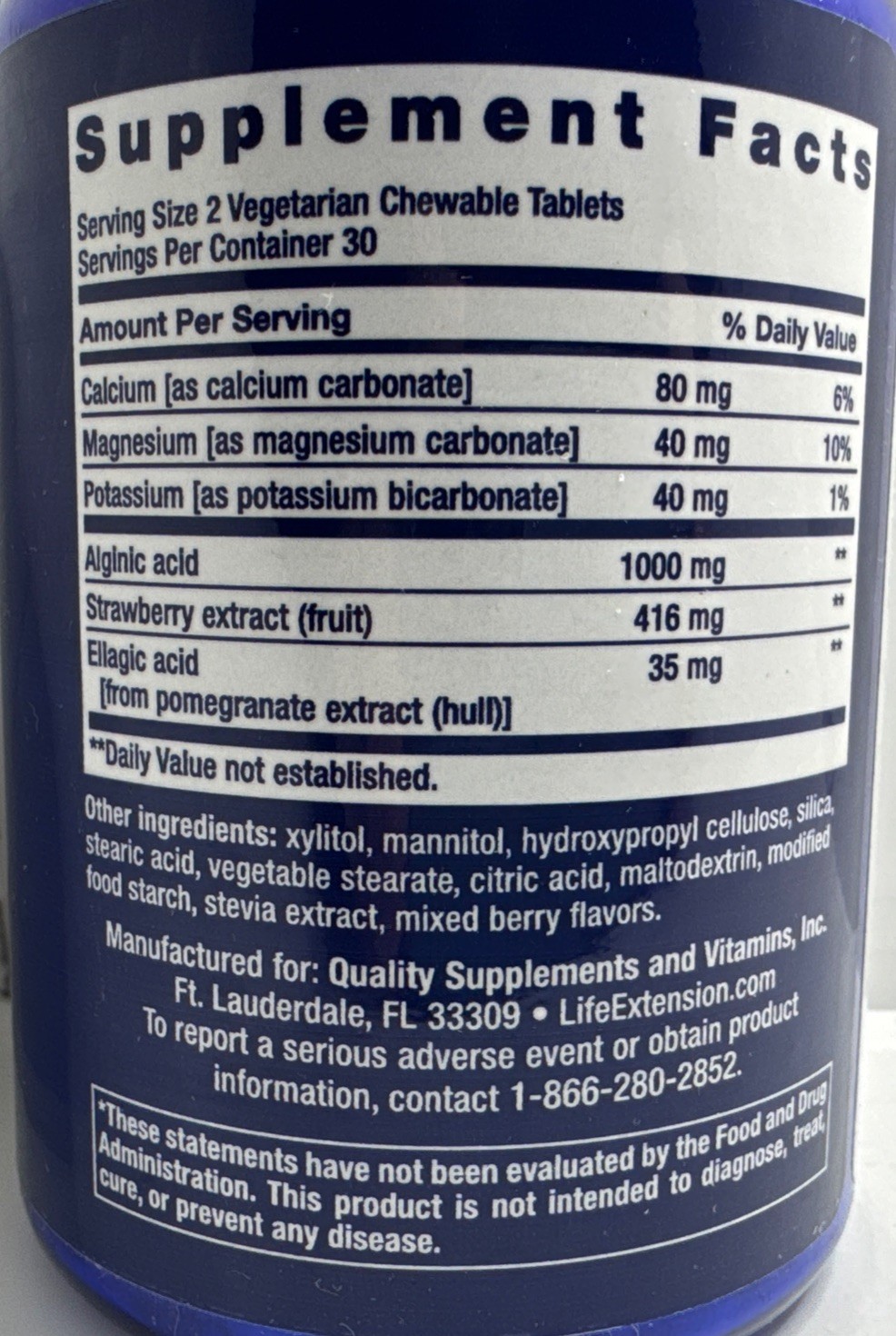Life Extension Esophageal Guardian Berry Flavor 60 Veg Chewable Exp 02/2027-US