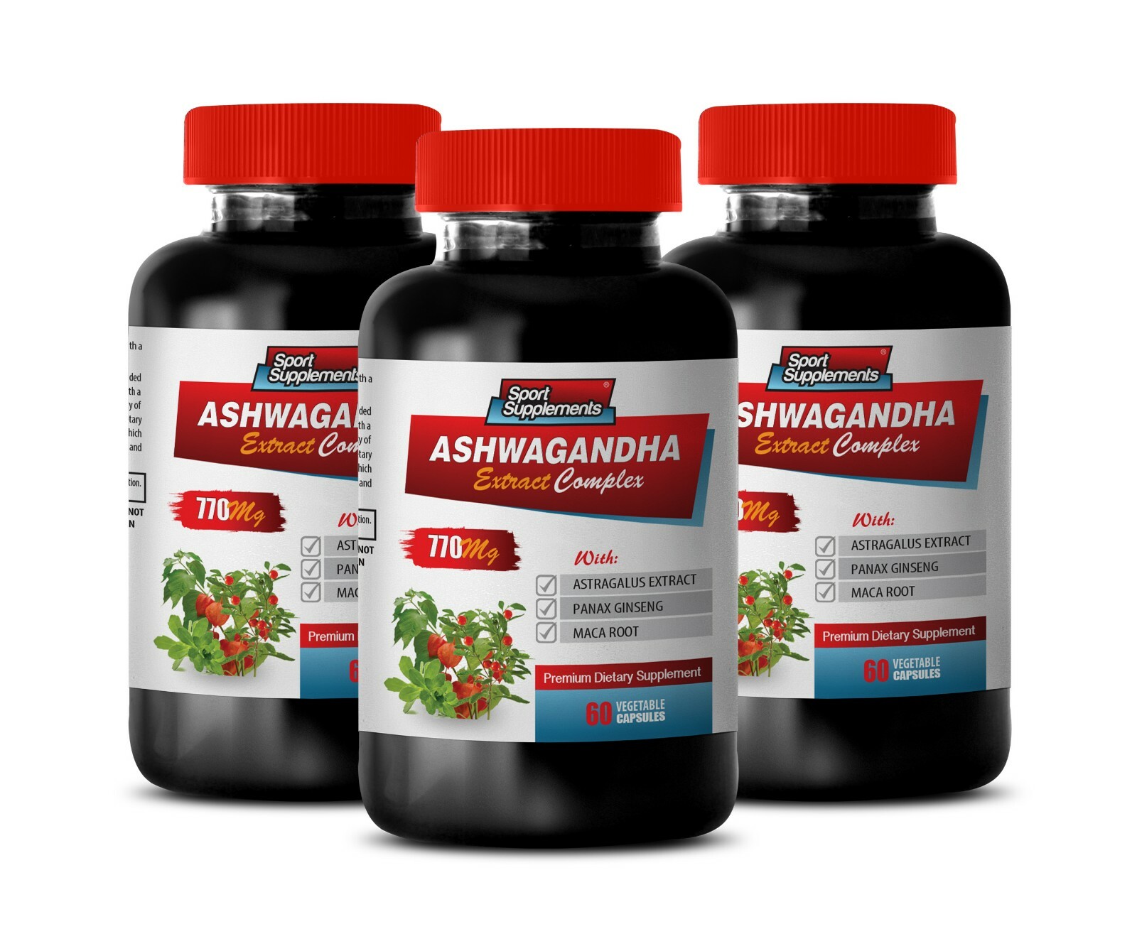 energy pills – ASHWAGANDHA ROOT COMPLEX 770mg – antidepressant – 3 Bottles