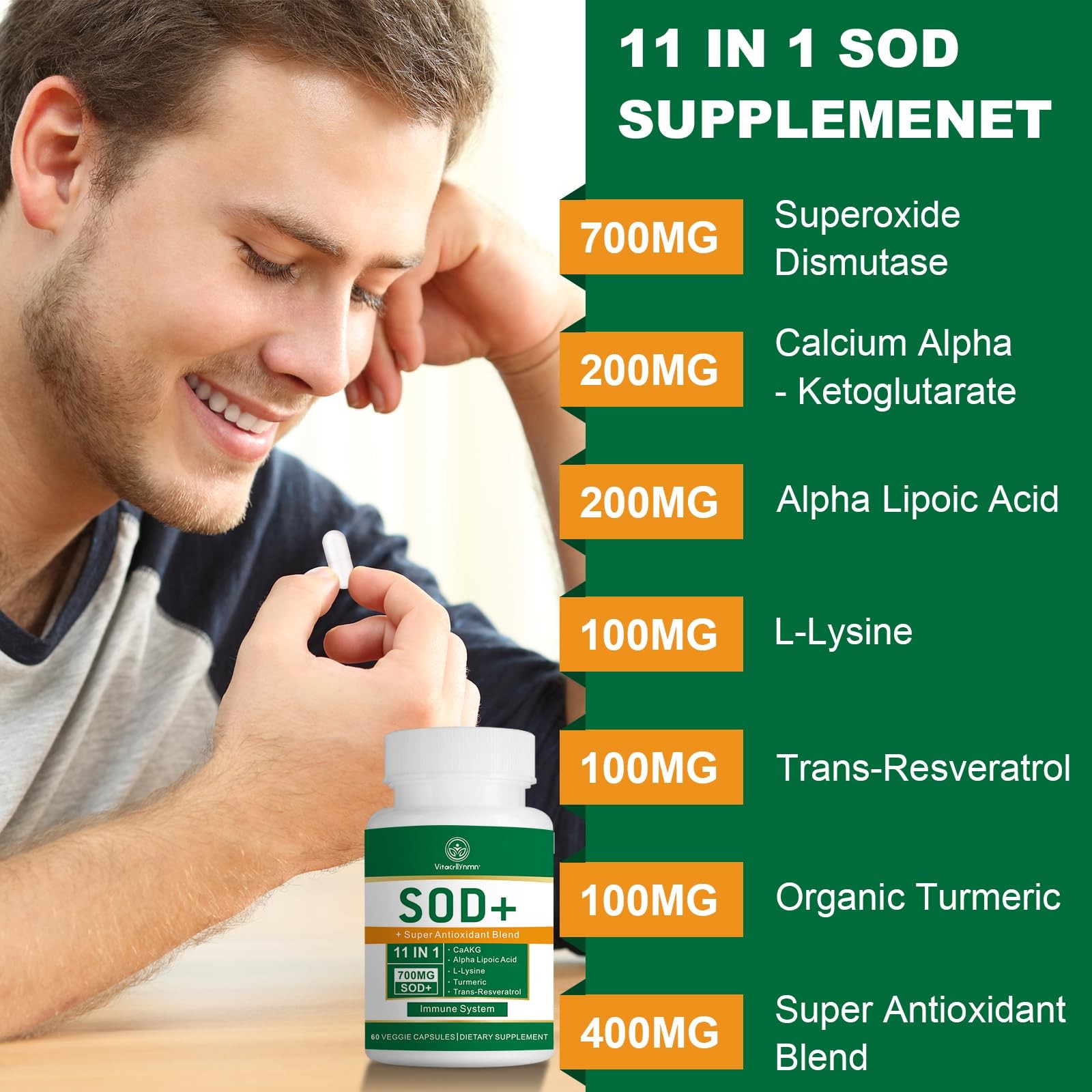 VITACRLLYNMN 700MG Sod Superoxide Dismutase Supplement – 1 Count (Pack of 60)