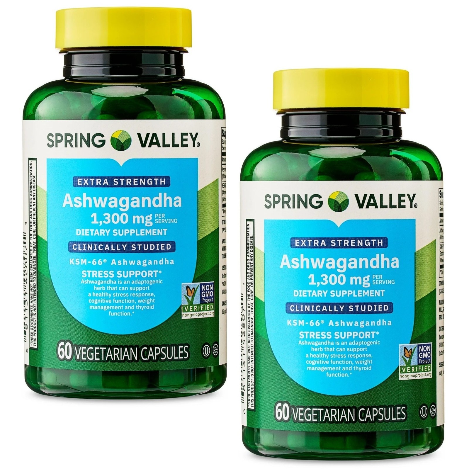 S Valley Extra Strength KSM-66 Ashwagandha 1,300mg 60 Vegetarian Caps (2 Pack)