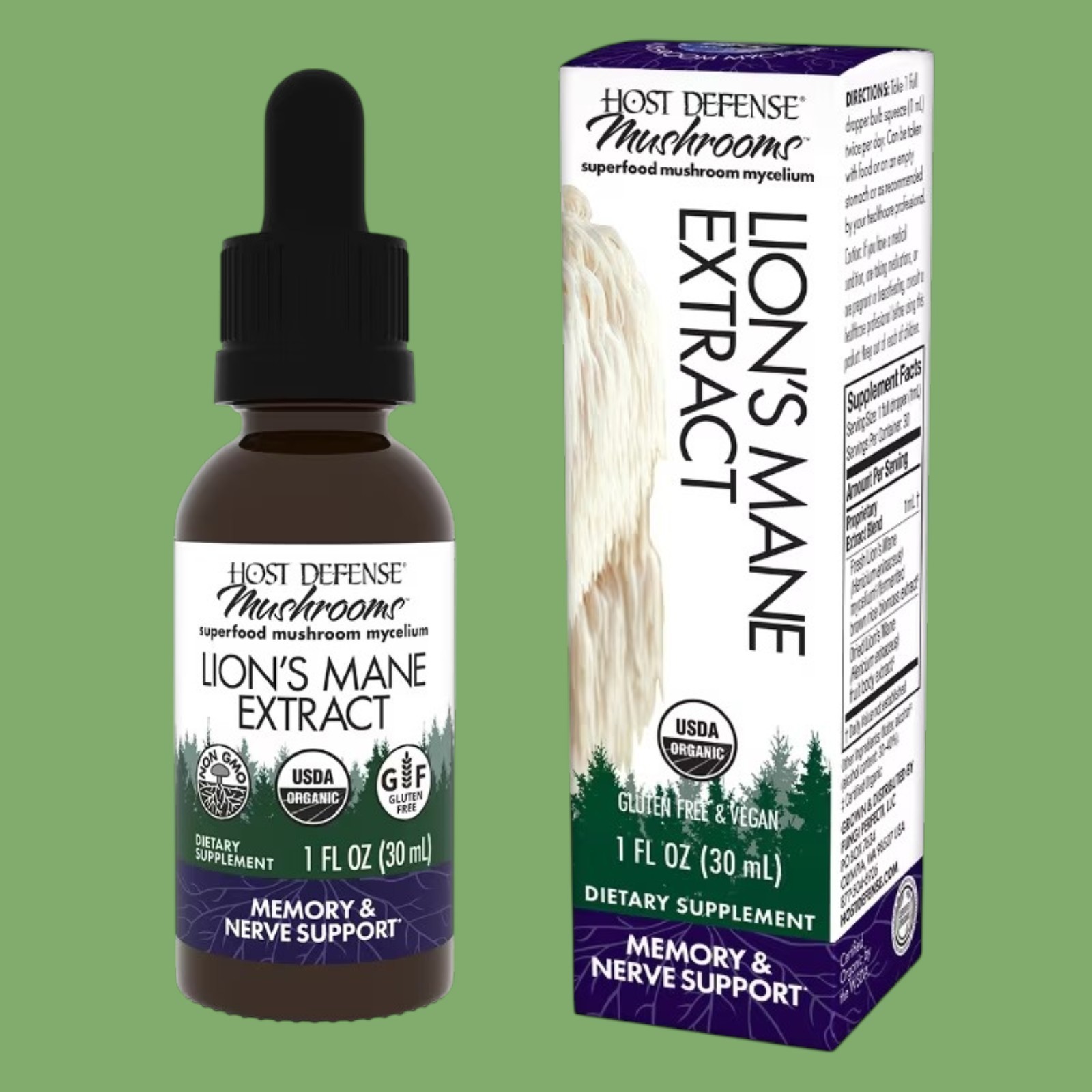 HOST DEFENSE Lion’s Mane Extract 1oz Organic Memory & Nerve Support Vegan. NEW!!