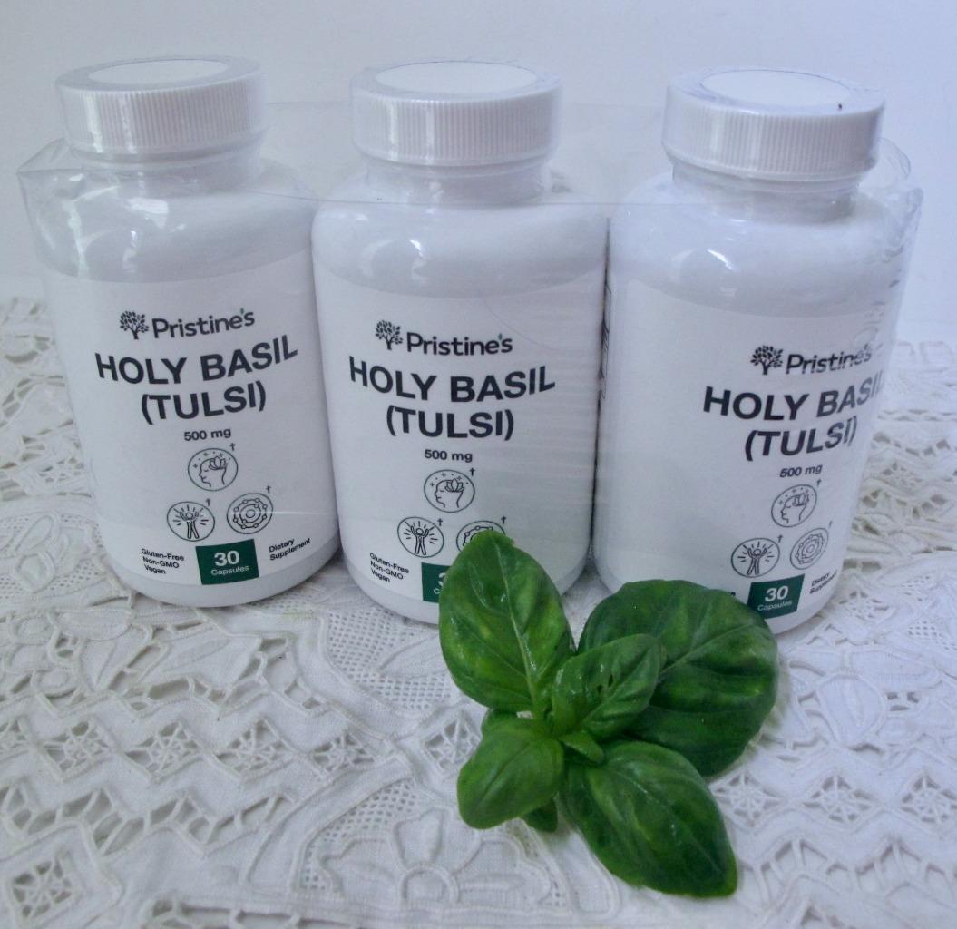 Pristine’s Holy Basil (Tulsi) 3 Bottles 30 Capsules Ea 90 Total 500mg Supplement