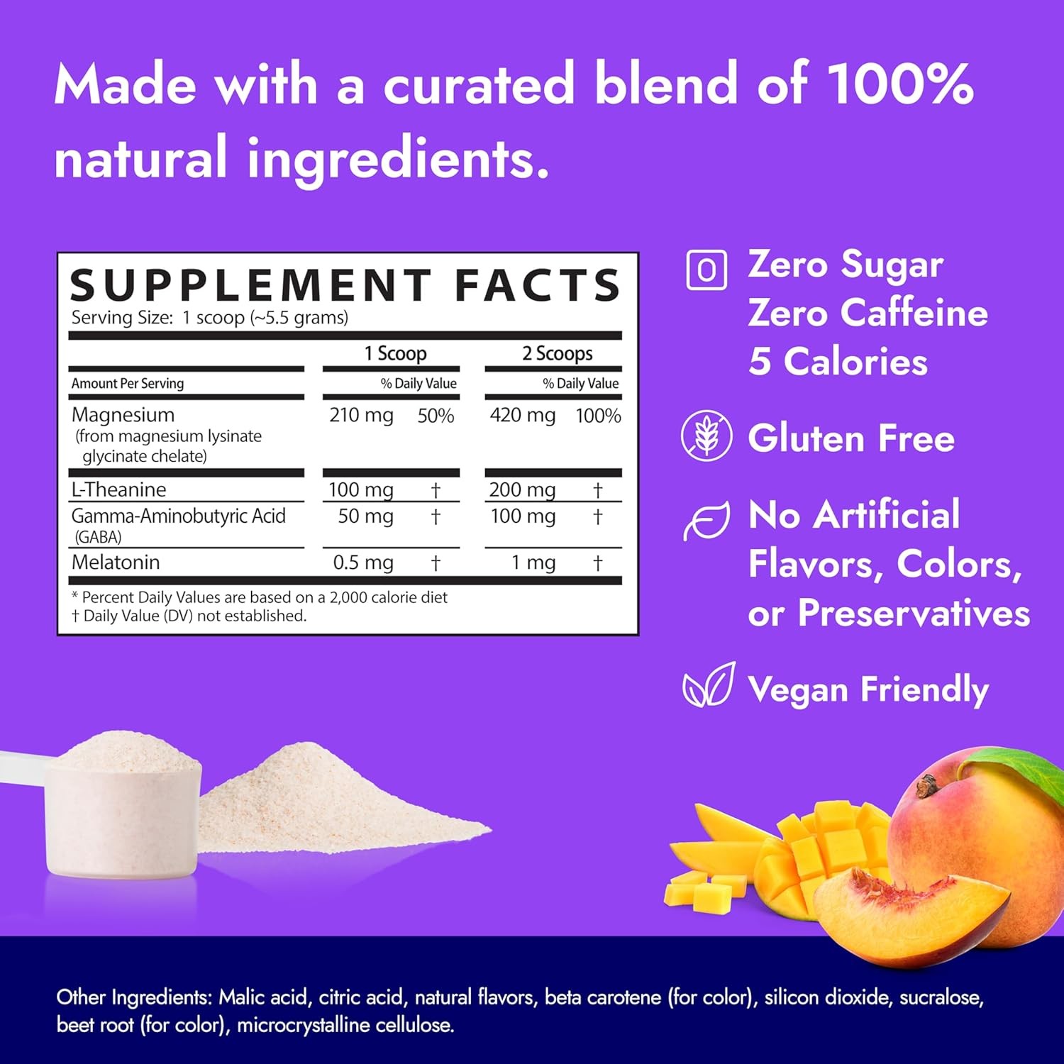 Sleep Supplement Powder Peach Mango 30-60 Servings Magnesium Melatonin