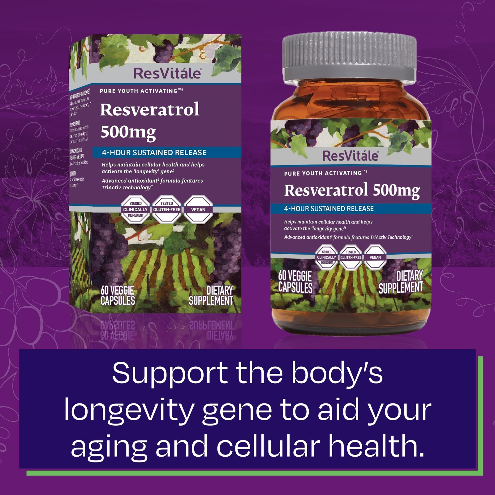 ResVitale Resveratrol 500mg – Antioxidant Supplement, 60 Vegetarian Capsules