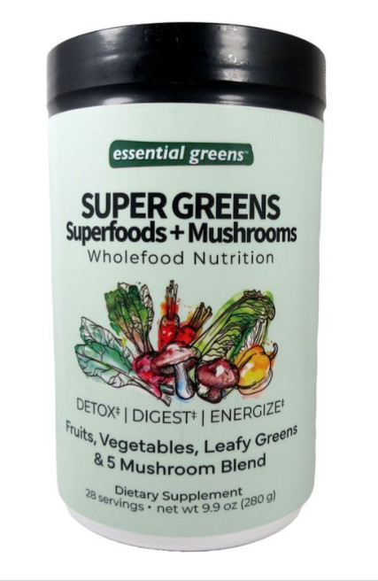 Essential Greens SUPER GREENS Superfoods + Mushrooms. Whole Food Nutrition. New