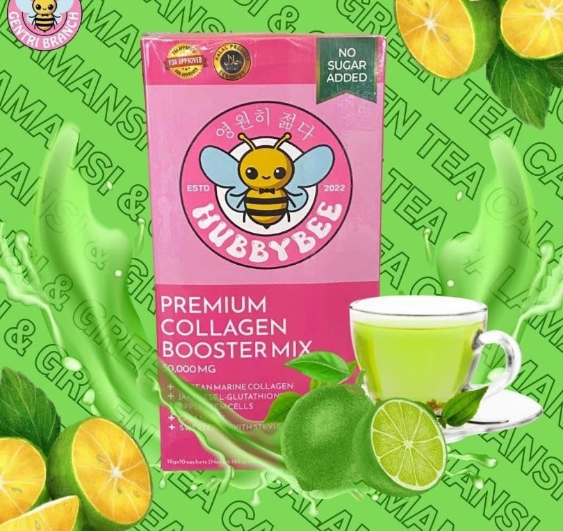 HUBBYBEE Premium COLLAGEN POWDER DRINK CALAMANSI & GREEN TEA (10 sachet/BOX)