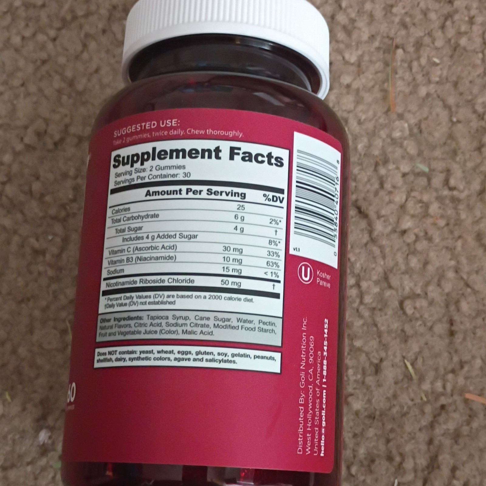 Goli Nutrition Renew NAD+ Nicotinamide Riboside Gummies, 60, Vegan, GF