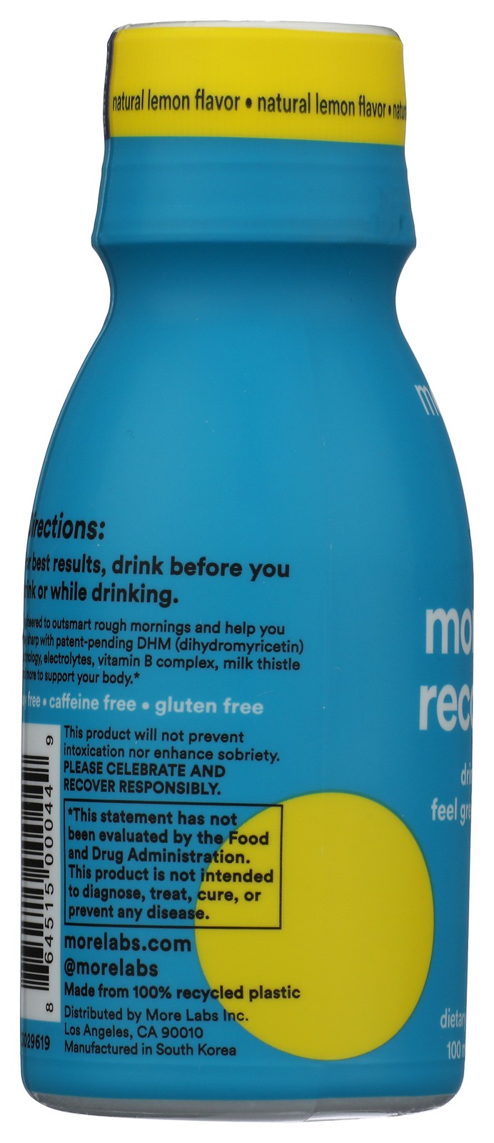 More Labs Dietary Supplement Morning Recovery Lemon Flavor 3.4 Fl Oz 12 Pack