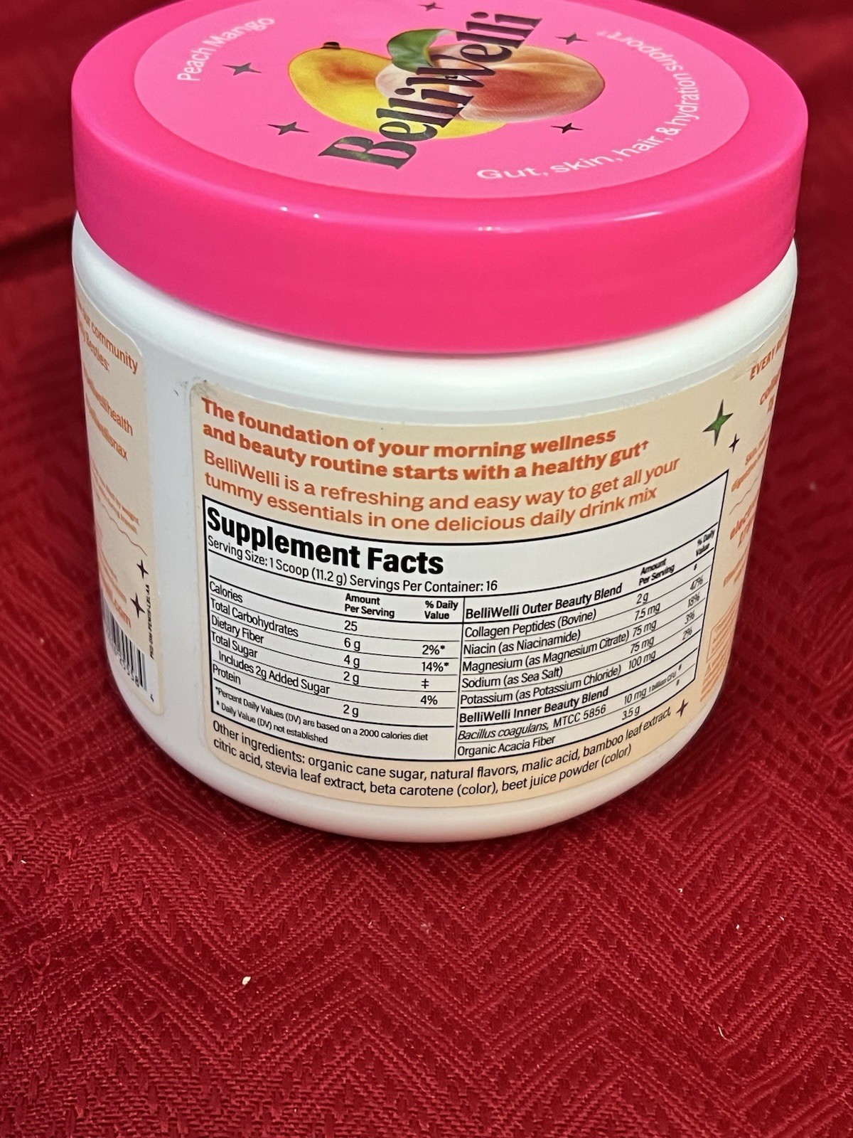 BelliWelli Daily Fiber + Probiotics All Natural Peach Mango Powder 16 Servings