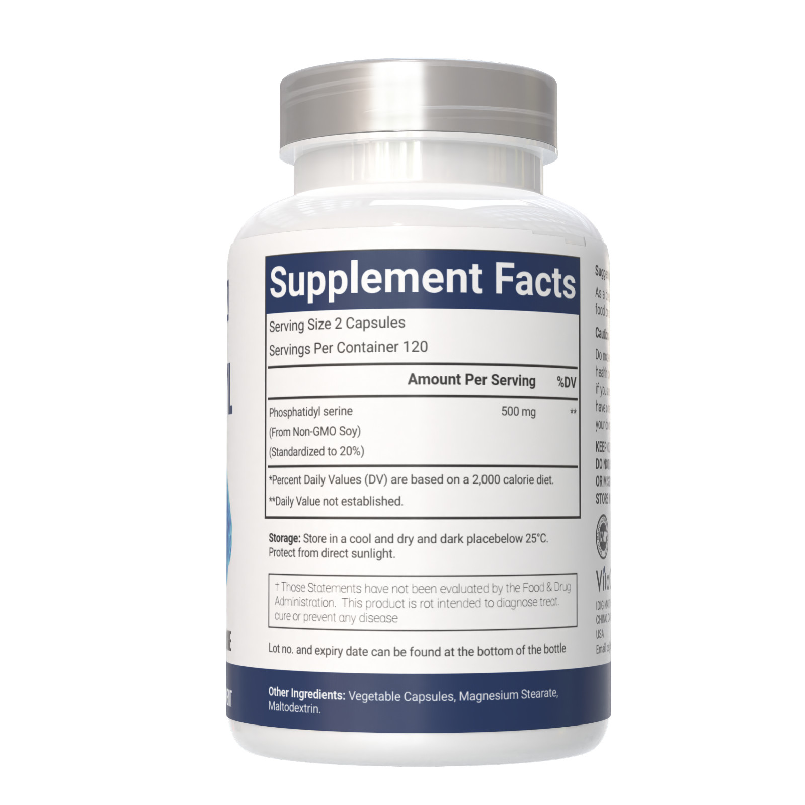 VitaCosmoX Phosphatidylserine 500mg, 240 Capsules, 120 Servings, Soy Free
