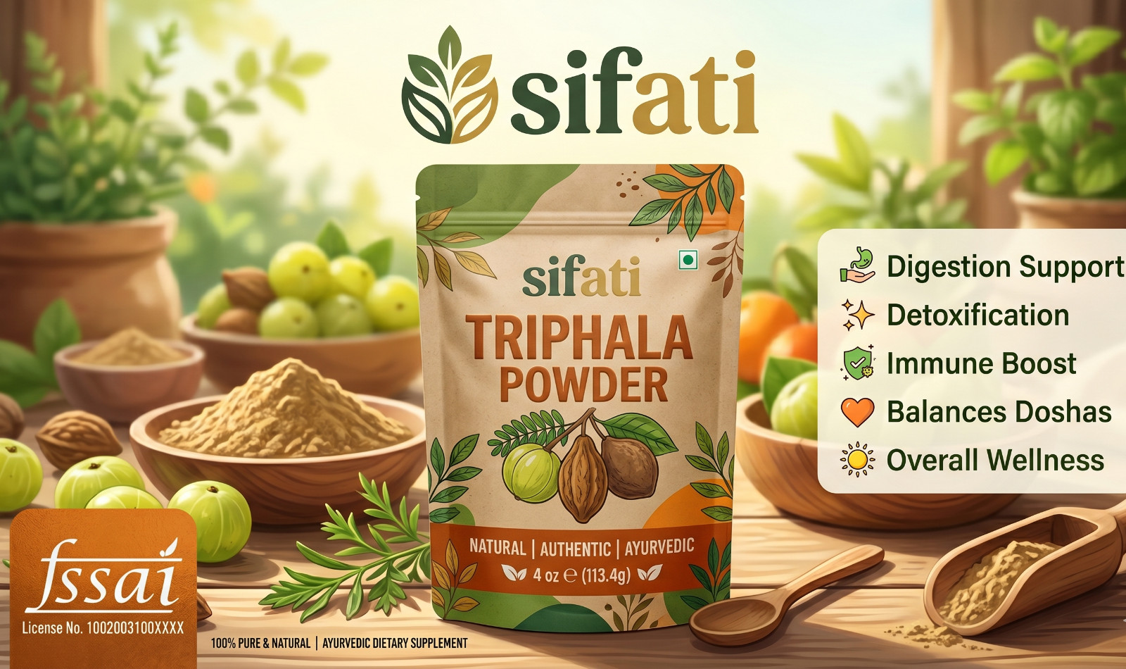 Organic Triphala Powder- 4 Oz Amla,Bahera,Harad , Ayurved- Skin, Hair, Digestion