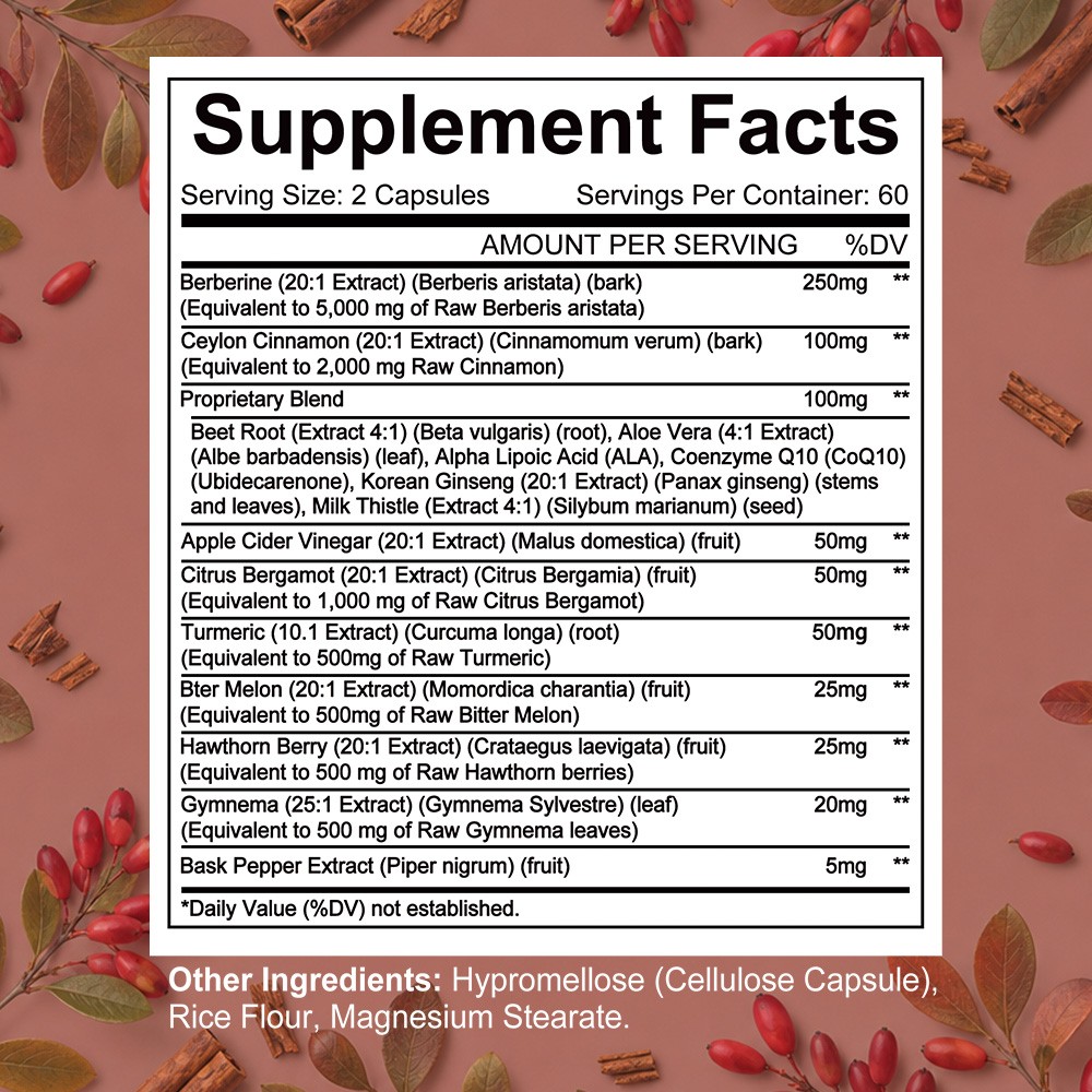 Berberin 30/60/120 Caps,plus 14 Botanical Extracts for Cardiovascular Health