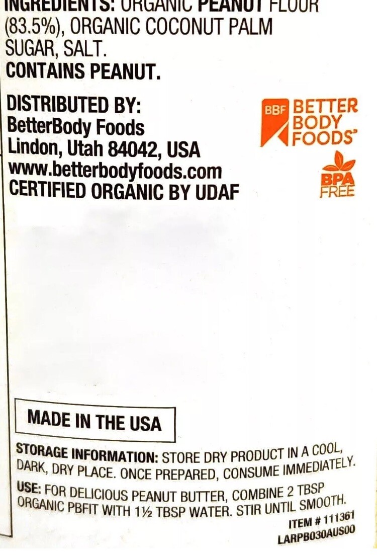 Organic PBFit Peanut Butter Powder Gluten Free Vegan Plant Based Protein 850g