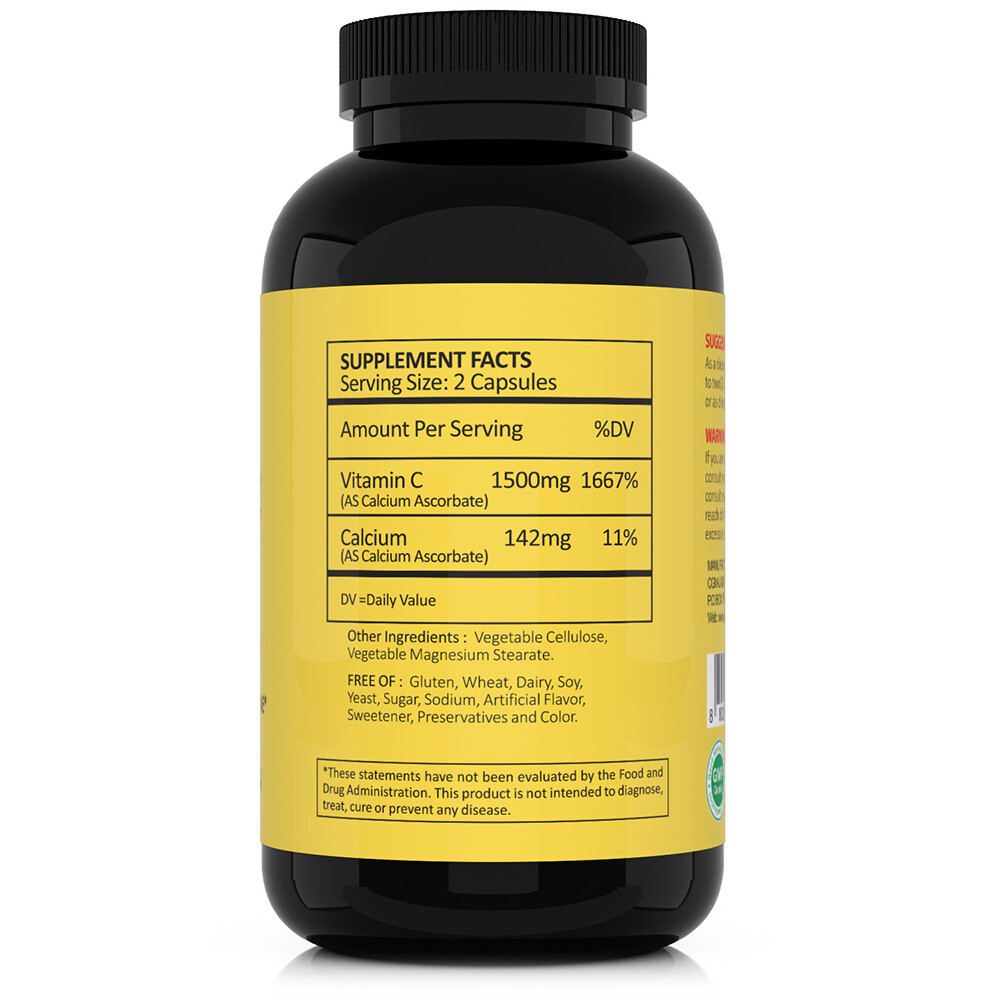 CGM Labs -MEGA Size Vitamin C 1500mg – Non Acidic, PH Neutral, Gentle on Stomach