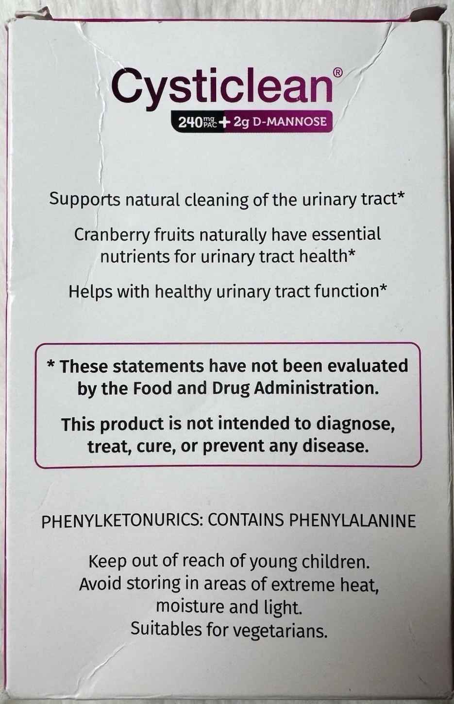 Cysticlean 240mg PAC + 2g D-Mannose 30 Packets Urinary Tract Health Exp 2027 New