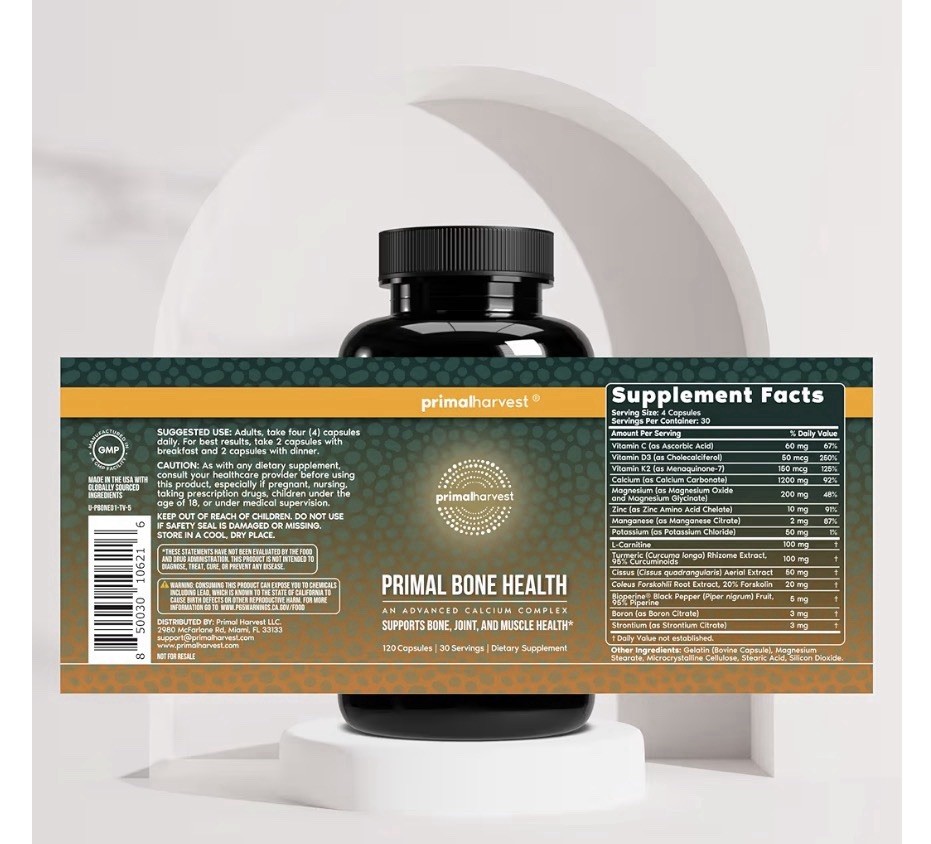 Primal Harvest Primal Bone Health Calcium Complex Bone Joint Muscle Health 2Pack