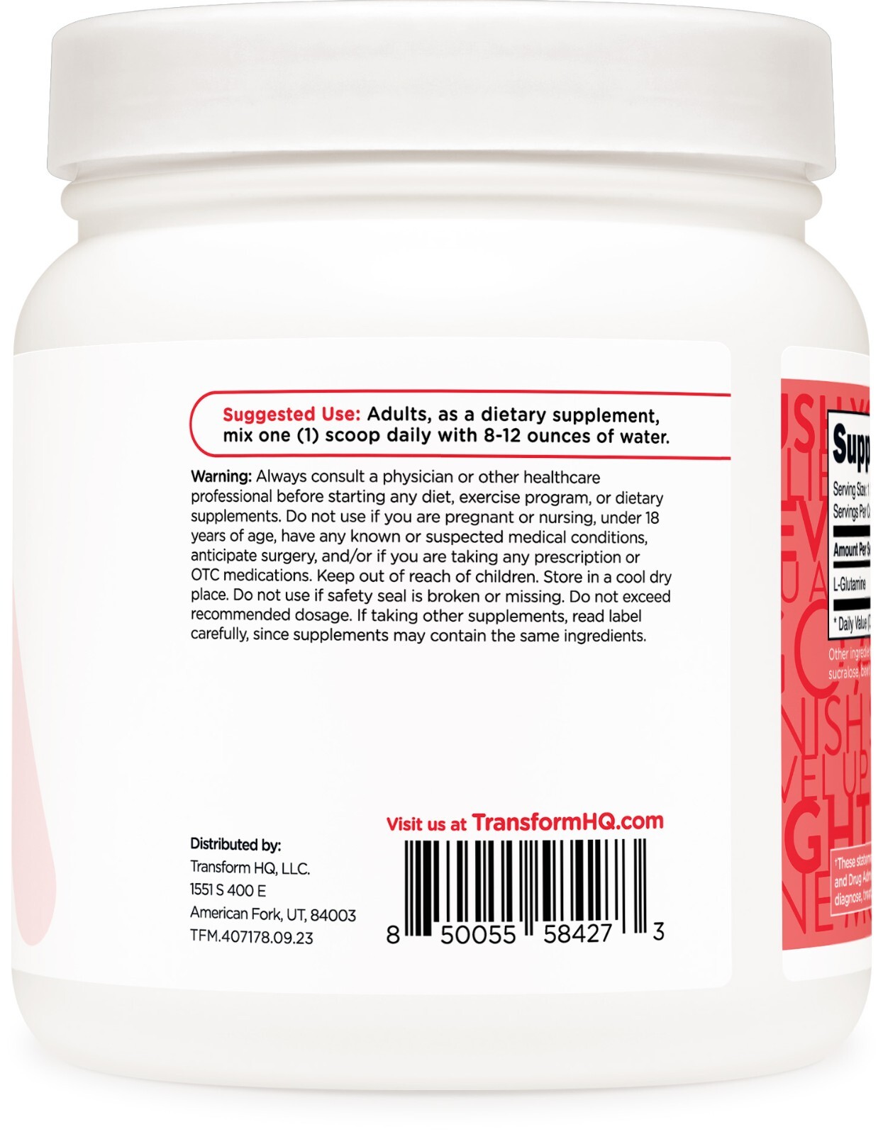 TransformHQ L-Glutamine Powder 500g (Strawberry Lemonade) – Gluten Free, Non-GMO