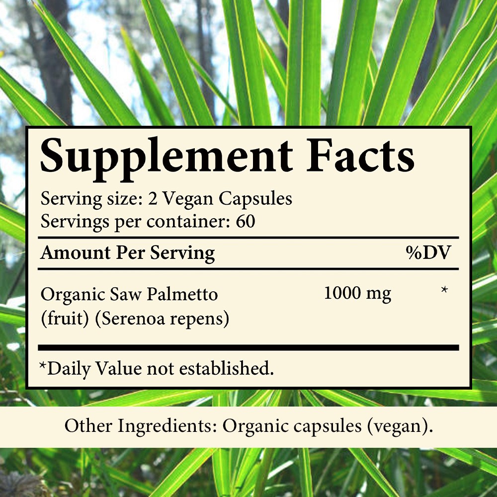 Organic Saw Palmetto Capsules for Prostate & Hair Growth 30/60/120Caps NonGMO