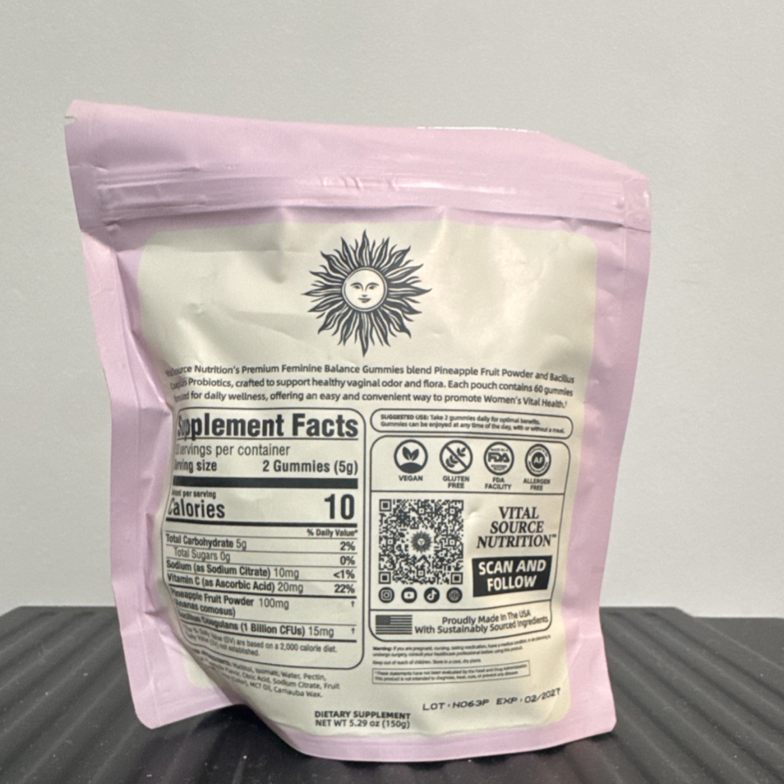 Vital Source Nutrition Feminine Balance Gummies Vegan Pineapple 60 Gummies